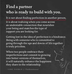 a black and white photo with the words, find a partner who is ready to build with