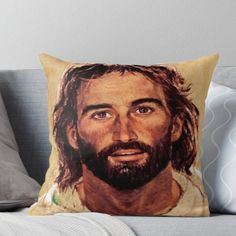 the face of jesus with long hair and beard throw pillow