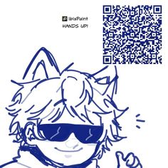 a drawing of a person wearing sunglasses with a qr code in the background