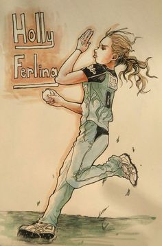 a drawing of a girl throwing a baseball