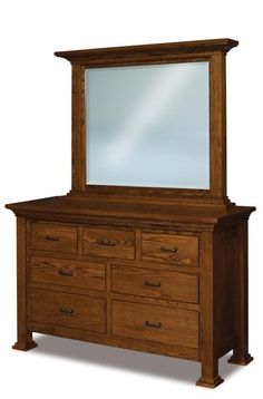 a large wooden dresser with a mirror on it's top and bottom drawers below