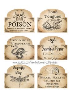 an image of various labels for different types of items