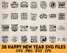 happy new year svg files for photoshopping and other design projects, including the numbers