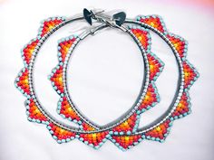 Handmade Native American beaded hoop earrings.  Can be made to order and customized! Unique Beaded Hoop Earrings For Festivals, Handmade Small Hoop Southwestern Earrings, Silversmithing Jewelry, Native American Beading, Beaded Hoop Earrings, Beaded Hoops, Jewelry Earrings Hoops, Beaded Earrings, Nativity