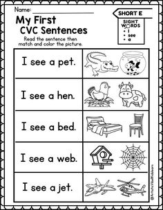 worksheet for first grade students to practice cvc sentences with pictures and words