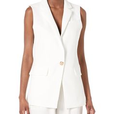 Gorgeous Tailored Longline Vest With Single Button Closure. Perfect Condition, Nwt! Chic White Single Button Blazer, Chic White Single-button Blazer, Chic White Blazer With Single Button, White Single Button Outerwear For Fall, White Single-button Outerwear For Work, White Outerwear With Hidden Button Closure For Work, White Button-up Outerwear With Hidden Closure, Chic White Outerwear With Hidden Button Closure, White Single Button Spring Outerwear