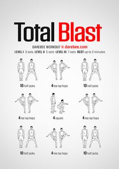 the total blast workout poster shows how to do it in 5 minutes or less, with instructions