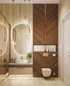 a modern bathroom with wooden walls and flooring