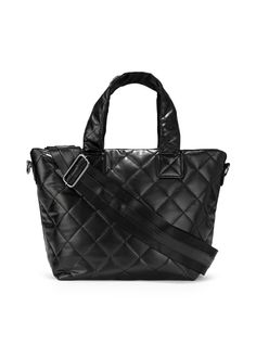 This black quilited shinny puffer compact top zip tote comes with a second wristlet purse for the price of one! It can travel with you from day to night with its streamline design. Black quilted shiny puffer Zipper top entry Lined with interior zip pocket Removable wristlet pouch (two bags for the price of one!) Top handles and removable crossbody strap (wear as a crossbody bag or hold as a purse) Dimensions - 11" inches long x 8.5" inches tall x 5.5" inches wide Washable with mild soap. Hang dry. Modern Black Quilted Shoulder Bag, Black Quilted Bag For On-the-go, Quilted Black Bag For On-the-go, Wristlet Pouch, Streamline Design, Wristlet Purse, Zip Tote, Clutch Pouch, Purse Strap