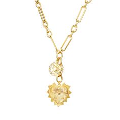 PRICES MAY VARY. Love Heart and Sun Shaped Pendant with Brilliant Zircons Inlaid 18K Gold Electroplated Brass Adjustable Chunky Chain from 16''/40cm to 19''/48cm Hip Hop, Casual and Neutral Style 180 Days After-Sales Service. No Need to worry about the Product Quality Product Information
 Product Category: Necklace 
 Material: Brass, Zircons 
 Processing Technology: 18K Gold Electroplating 
 Shape: Geometric, Heart, Sun 
 Length: 16''/40cm - 19''/48cm 
 Package: Gift Box 
 Popular Elements: Shap Neutral Jewelry, Pendant Choker Necklace, Multi Pendant, Geometric Heart, Neutral Style, Pendant Choker, Shape Geometric, Broken Chain, Box Jewelry