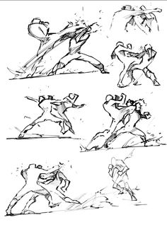 some sketches of people doing different things in the same direction, including running and jumping