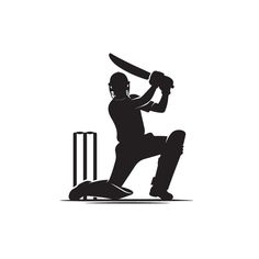 a silhouette of a cricket player holding a bat