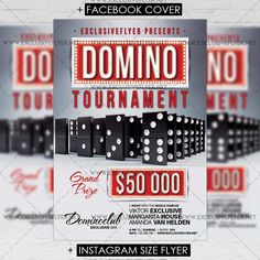 a flyer for a casino event with dices on it and the words domino tournament