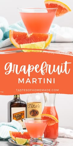 grapefruit martini with oranges and vodka in the background