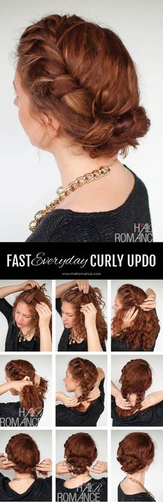 Hair Romance - quick everyday curly hair updo - click through for the full tutorial Quick Curls, Curly Updo, Curly Hair Updo, Penteado Cabelo Curto, Hair Updo, Everyday Hairstyles, Hair Updos