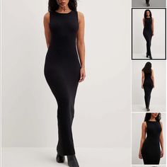 Super Cute Form Fitting Black Knit Dress. Great For Fall With Boots/ Blazer Etc. All Sold Out On Na-Kd’s Website!! Casual Black Maxi Bodycon Dress, Casual Black Maxi Length Bodycon Dress, Black Ribbed Midi Length Maxi Dress, Black Ribbed Maxi Dress, Black Ribbed Maxi Dress For Night Out, Black Sleeveless Ribbed Maxi Dress, Sleeveless Black Ribbed Maxi Dress, Knitted Maxi Dress, Long Black Maxi Dress