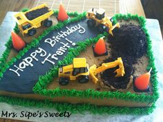 a birthday cake with construction themed frosting