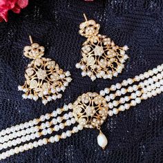 pearl choker necklace set Elegant Pearl Necklace With Tilla As A Gift, Elegant Tilla Pearl Earrings For Wedding, Elegant Tilla Pearl Necklace Gift, Elegant Kundan Pearl Earrings, Elegant Kundan Chandbali Necklace With Pearl Pendant, Diwali Pearl Necklace With Pearl Drop, Elegant Kundan Necklace With Pearl Chain For Diwali, Elegant Hand-set Pearl Earrings For Festivals, Elegant Pearl Drop Necklace For Diwali