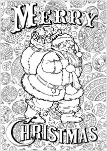 merry christmas coloring page with santa clause