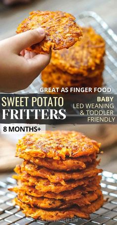 sweet potato fritters, latkes patties Sweet Potatoes For Baby, Sweet Potato Vegan, Food For Babies, Sweet Potato Patties, Sweet Potato Fritters, Potato Fritters