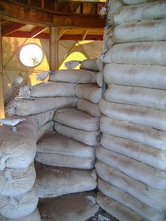 stacks of sand bags stacked on top of each other