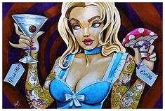 Mike Bell Eat Me Drink Me Print Alice In Wonderland Eat Me, Eat Me Drink Me, Wonderland Tattoo, Dark Disney, Twisted Disney, Eat Me, Lowbrow Art, Drink Me, Lewis Carroll