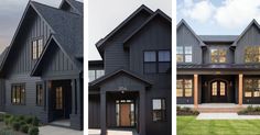 two pictures of the same house with different front and back doors, one in black