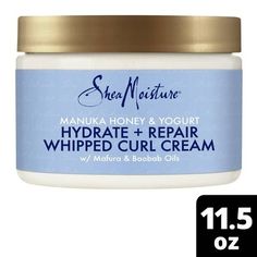 SheaMoisture Manuka Honey and Yogurt Whipped Curl Cream is a moisturizing, curl enhancing cream that enhances curls, reduces frizz and creates shine. A styling and curl defining cream that restores moisture, creates brilliant shine and conditions hair without weighing it down, providing curl definition, bounce and frizz control. Our Manuka Honey and Yogurt Hydrate and Repair Whipped Curl Cream provides definition with a soft, flexible hold. Formulated with Manuka Honey, Yogurt, and Fair Trade Sh Hair Curling Cream, Honey And Yogurt, Curly Hair Cream, Shea Moisture Manuka Honey, Hair Styling Cream, Whipped Yogurt, Curl Enhancer, Honey Yogurt, Curl Defining Cream