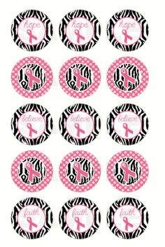 pink and black zebra print cupcake toppers with the word hope on it in white polka