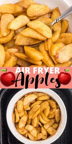 an air fryer with apples in it and the words, air fryer apples