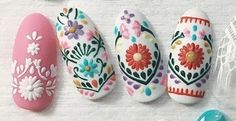 Mexican Embroidered Nails, Spanish Style Nail Art, Mexican Folk Art Nails, Mexican Floral Nails, Mexican Art Nails, Papel Picado Nails, Mexican Pottery Nails, Folk Art Nails