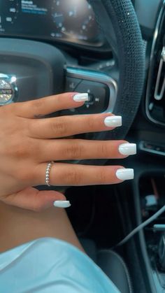 white chrome nails #nails #nailsoftheday Simple Cute White Acrylic Nails, White Acrylic Nails Chrome, Hoco Nails Acrylic Square, Hoco Nail Ideas Square, White Crome Nails Square French Tip, Chrome White Square Nails, Short Square White Chrome Nails, Winter Almond Nails Short, White Western Nail Ideas