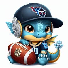 a cartoon character holding a football and wearing a hat