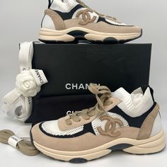 New Chanel 2022 Interlocking Cc Slip On Sneakers. Size 40.5 Us 10b Beige (Light Pink), Black And White. Chanel Low Top Athletic Sneakers From The 2022 Collection By Virginie Viard Neutrals Interlocking Cc Logo Suede Trim Round-Toes Lace-Up Closure At Uppers Comes With Original Box, Extra Laces And Dust-Bags. No Trades Luxury Beige Sneakers With Laces, Designer Beige Sneakers With Contrast Sole, Luxury Low-top Custom Sneakers With Cushioned Footbed, Luxury Custom Low-top Sneakers With Cushioned Footbed, Luxury Low-top Cream Sneakers, Designer Low-top Cream Sneakers, Designer Beige Sneakers With Rubber Sole, Luxury Cream Sneakers For Streetwear, Luxury Cream Low-top Sneakers