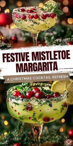 festive mistletoe margaritas with christmas decorations in the background