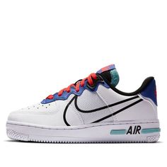 (GS) Nike Air Force 1 React 'Astronomy Blue Laser Crimson' CD6960-101 (AF1/SNKR) Nike Air Force 1 React, Blue Laser, Nike Air Force 1, Stylish Sneakers, Air Force 1, Nike Air Force, Astronomy, Perfect Pair, Air Force