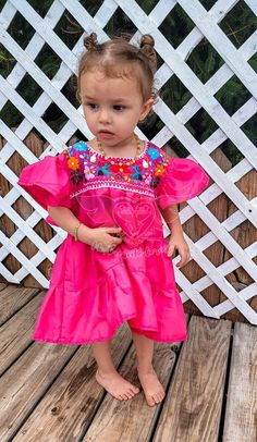 Hot pink embroidered ruffled dress for girls, tiered mexican dress, fiesta tunic, rainbow floral embroidery, taco twosday, cinco de mayo What you see in the pictures is the dress you will get! Not a similar! Adorable flowy Mexican dress for girls, with this ruffle dress you can spin and spin to a Mexican party. Who said girls can not go cottagecore? This dress it is definitely so modern with the traditional touch that always characterizes us! The tiered dress has a floral hand-embroidery on top, Taco Twosday Birthday Girl, Taco Twosday, Sweet Pictures, Fiesta Wedding, Mexican Outfit, Mexican Dress, Mexican Party, Mexican Dresses, Ruffled Dress