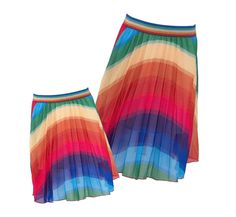 Description: A vibrant pleated midi skirt with a rainbow design that adds a playful, colorful flair to any wardrobe. Features a comfortable elastic waistband with a glittery detail for a secure fit and extra sparkle. Perfect for twirling at parties, celebrations, or simply making a statement in your daily look. Material & Care: Made from lightweight, breathable fabric with a flowy silhouette for effortless wear. Hand wash recommended to maintain color vibrancy. Lay flat to dry and avoid heat to Alien Patch, Rainbow Swimsuit, Rainbow Skirt, Mermaid Swimsuit, Rainbow Tutu, Unicorn Backpack, Spring Staples, Cool Patches, Floral Swimsuit