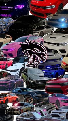 many different colored cars are shown in this collage, including one with the baltimore ravens logo on it