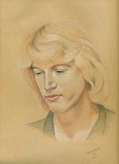 a drawing of a woman's face with blonde hair and eyes closed, looking to the side