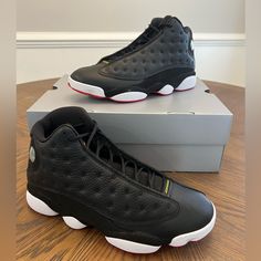 Air Jordan 13 Retro 'Playoff' Black / True Red-White Men’s Size 11.5 (Us) Authentic, Never Worn, New Comes In Original Box Black Lace-up Basketball Shoes With Perforations, Black Jordan Shoes For Light Sports With Cushioned Footbed, Black High-top Sneakers With Perforations For Sports, Black Lace-up Jordan Shoes For Light Sports, Sporty Black Basketball Shoes With Perforations, Black Jordan Sports Shoes With Perforations, Black Jordan Shoes With Perforations For Sports, Black Low-top Jordan Shoes With Perforations, Black Jordan Shoes With Air Max Cushioning