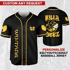 Wu-Tang Clan Hip Hop Killa Beez Black Jersey, Tang Baseball Jersey, Tang Shirt, The Wu Jersey Shirt, Rock And Roll, Wu-tang Clan Shirt Customizable Black Baseball Jersey With Letter Print, Customizable Black Baseball Jersey With Graphic Print, Black Cotton Baseball Jersey With Letter Print, Black Band Merch Top With Team Name, Black Crew Neck Baseball Jersey For Streetwear, Casual Customizable Black Baseball Jersey, Fitted Short Sleeve Baseball Jersey For Streetwear, Fitted Black Shirt For Streetwear, Black Graphic Baseball Jersey For Streetwear