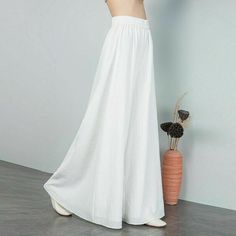 Chiffon Pants, Pants Summer, Korean Casual, White Shoes Women, White Chiffon, Boho Summer, Plus Size Casual, Wide Leg Trousers, Coats Jackets Women