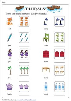 worksheet showing the different types of objects and their names