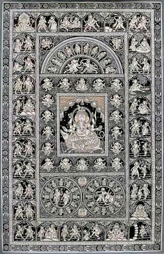 an intricately decorated wall hanging with images on it