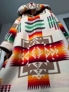 More later Blanket Upcycle Coat, Pendleton Blanket Coat, Southwest Blanket Coat, 70s Afghan Coat, Vintage Wool Hooded Outerwear, Blanket Coats, Navajo Blanket, Coat With Hood, Blanket Coat