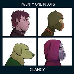 four different avatars with the caption twenty one pilots clancy on them