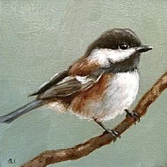 a painting of a bird sitting on a branch