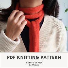 a woman wearing a red knitted scarf with text overlay that reads, pdf knitting pattern