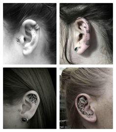 four pictures of different types of ear piercings